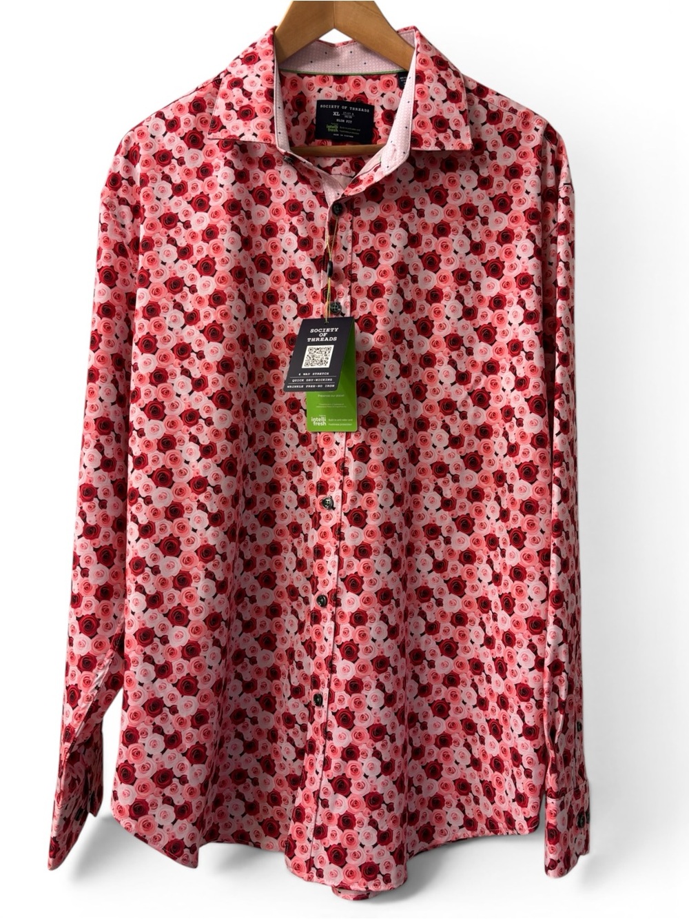 Society Of Threads Pink and Red Floral Button-Down Shirt